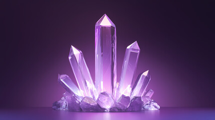 Minimalist stage with podium and crystal light refraction on purple background, ideal for event, presentation or conference concepts. crystalpath. illustration. Crystalpath. Illustration