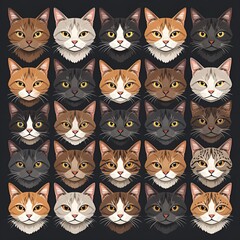 Adorable Cats of Different Breeds with Soft Fur, Drawn in Various Colors Covering Entire Page, Cute and Charming Illustration
