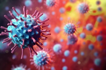 Fototapeta premium Herpes Virus EBV - Microbiological 3D Render of Infectious Human Disease - Medicine and Microbiology Concept on Colorful Background