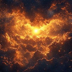Dramatic Cosmic Explosion with Fiery Clouds and Sparkling Stars