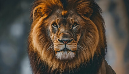 Fototapeta premium A majestic lion stands confidently, showcasing its regal mane and powerful presence in a stunning close-up; isolated on a transparent or white background