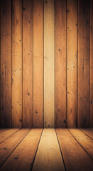Naklejka premium Rustic Wooden Room Interior with Warm Lighting and Wooden Floor