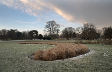 K&ouml;lner Rheinpark im Winter nach Sonnenaufgang.