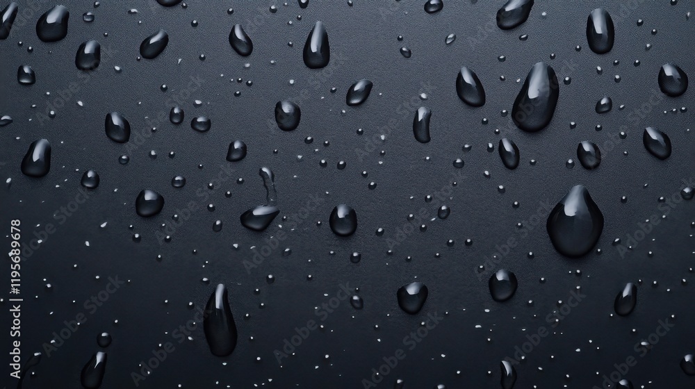 Poster droplets of water on a dark surface creating a textured background for creative and design uses