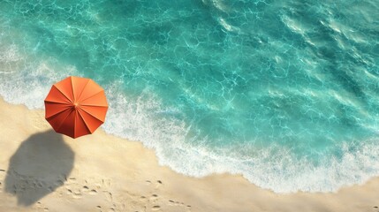 Obraz premium Summer Beach Paradise: Orange Umbrella on Turquoise Ocean