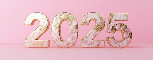 Golden marble 2025 numbers on pink background