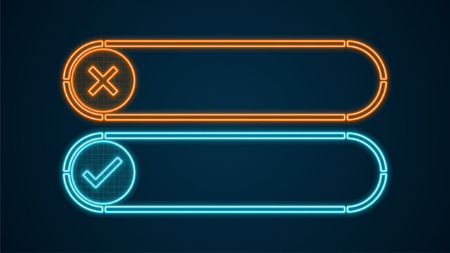 True or false text box, empty frames layout, bright neon visuals.