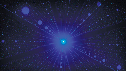 Fototapeta premium Blue futuristic flow. Data flow information. Digital communication concept. Abstract futuristic background with particles and linear grid. Vector illustration.