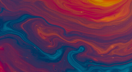 Abstract Fluid Art Painting: Swirling Teal, Red, and Orange Marbled Texture