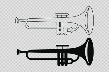Obraz premium trombone-Posaune instrument vector set with silhouettes and line art. Perfect for music-themed designs and vector illustration projects