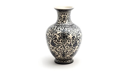 A beautifully crafted ceramic vase placed on a white background, showcasing its intricate details