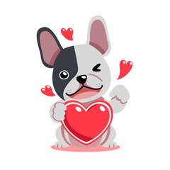 Vector cartoon valentine cute french bulldog holding a big red heart