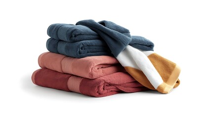 A neatly folded set of bathrobes placed on a white background, exuding comfort and luxury