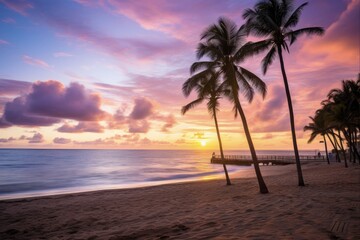 Obraz premium Fort Lauderdale Beach at Sunrise: A Stunning Landscape View of Florida's Famous Beach in America