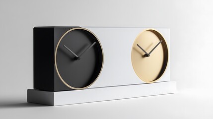 A modern, minimalistic clock displayed on a white background, showcasing its sleek design