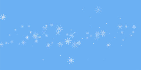 Snowflakes. Snow, snowfall. Falling scattered white snowflakes on a blue background.