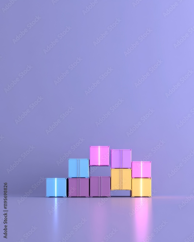 Aufkleber a colorful arrangement of blocks stacked against a soft purple background, creating a playful and mo