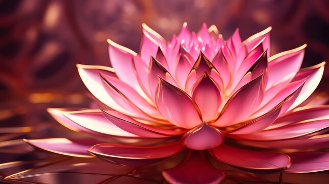 Luxury Pink and Gold Lotus Flower Wallpaper for Home Interior and Decoration - Elegant 3D Background Generated with AI Art
