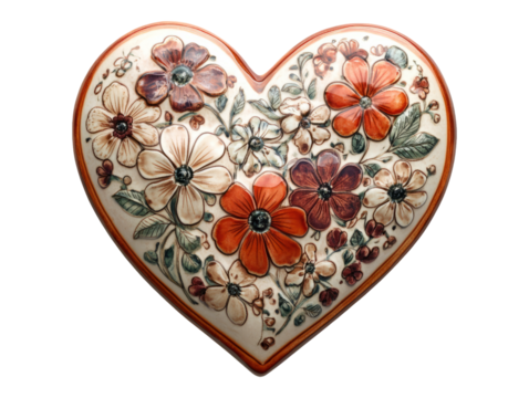 Beautifully Crafted Heart-Shaped Ceramic Plate with Floral Design