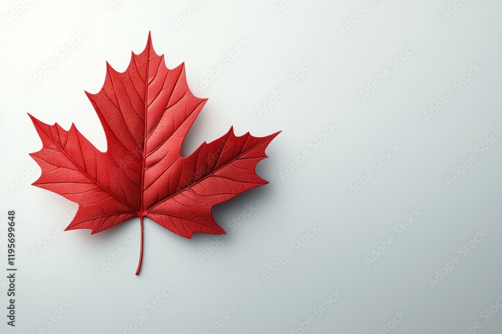 Poster red leaf of a maple tree is on a white background