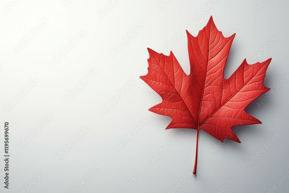 Poster red leaf of a maple tree is on a white background