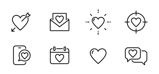 Valentines icons set. Love, February 14 symbols. Vector icons
