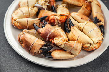 crab claws food seafood fresh tasty food dish  gourmet food background on the table rustic food top view copy space Vegetarian pescetarian diet