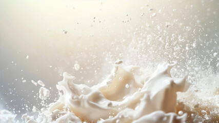 Fototapeta premium Abstract Background Featuring Dynamic White Foam Swirling and Splashing on a Gentle Gradient Surface