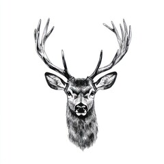 Majestic stag head, monochrome sketch, isolated, wildlife, nature print