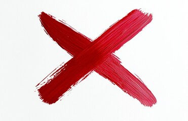 Red X is painted on a white background