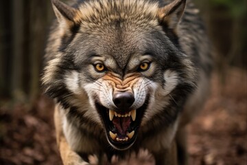 Obraz premium Snarling Wolf - Fierce Predator of Mammals in the Wild