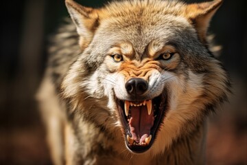 Snarling Wolf - A Fierce Canine Predator in the Wild Nature