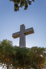 Filerimos Cross pilgrimage site and garden with landscape view. Rhohos Island in Greece