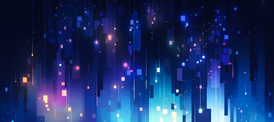 Colorful digital abstract art showcasing vertical streams of light against a dark background in a dynamic composition