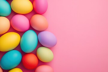 Obraz premium Colorful painted easter eggs on pink background