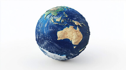 3D render of Earth with Australia in the center, white background,