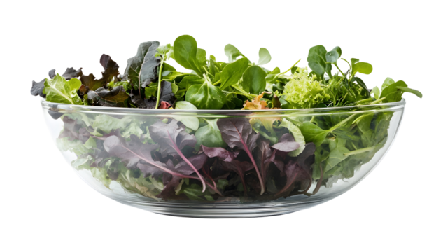 Fresh Mixed Salad Greens in Clear Bowl
