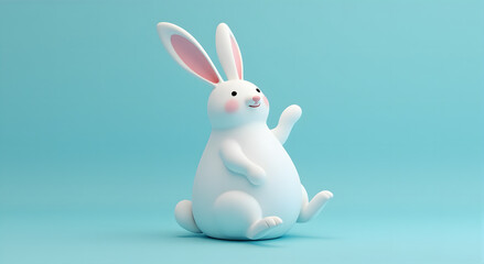 Cute white rabbit with pink ears in a spring holiday setting, illustrated in a fun cartoon style, perfect for an Easter card or design, Generative Ai