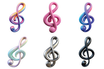 Fototapeta premium Collection of colorful treble clef 3d icons isolated. Music concept