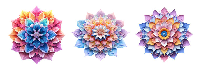 Colorful Floral Designs Isolated on Transparent Background