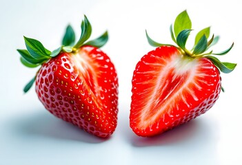Fresh and Juicy Strawberries with Sliced Half on White Background