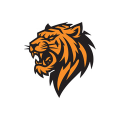 Fierce Head of Saber Toothed Tiger Roaring logo Design