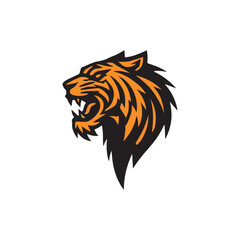 Fierce Head of Saber Toothed Tiger Roaring logo Design