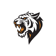 Fierce Head of Saber Toothed Tiger Roaring logo Design