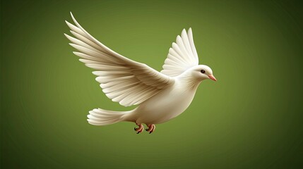 Fototapeta premium Flying white dove in natural green background wildlife photography peaceful environment serene viewpoint