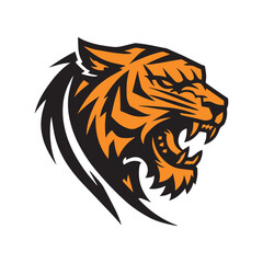 Fierce Head of Saber Toothed Tiger Roaring logo Design