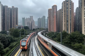 Fototapeta premium Urban Skyline with Commuter Train