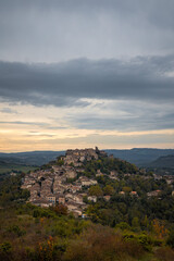 Panoramic View of Cordes-sur-Ciel Hilltop Village at Sunset, Occitanie, France