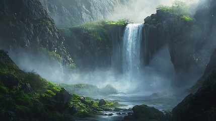 A scenic valley with lush green meadows, wildflowers, and a small stream