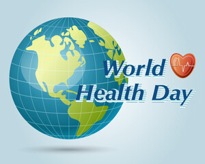 World Health Day poster with image of planet earth and blood heart with diagram